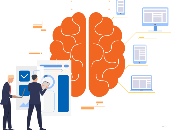 Person using computer with data visualizations