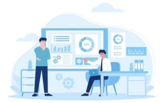 Person using computer with data visualizations