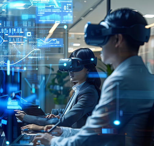 Person using computer with data visualizations