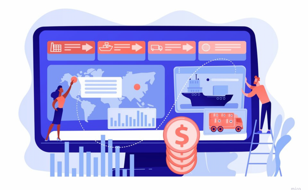 Person using computer with data visualizations